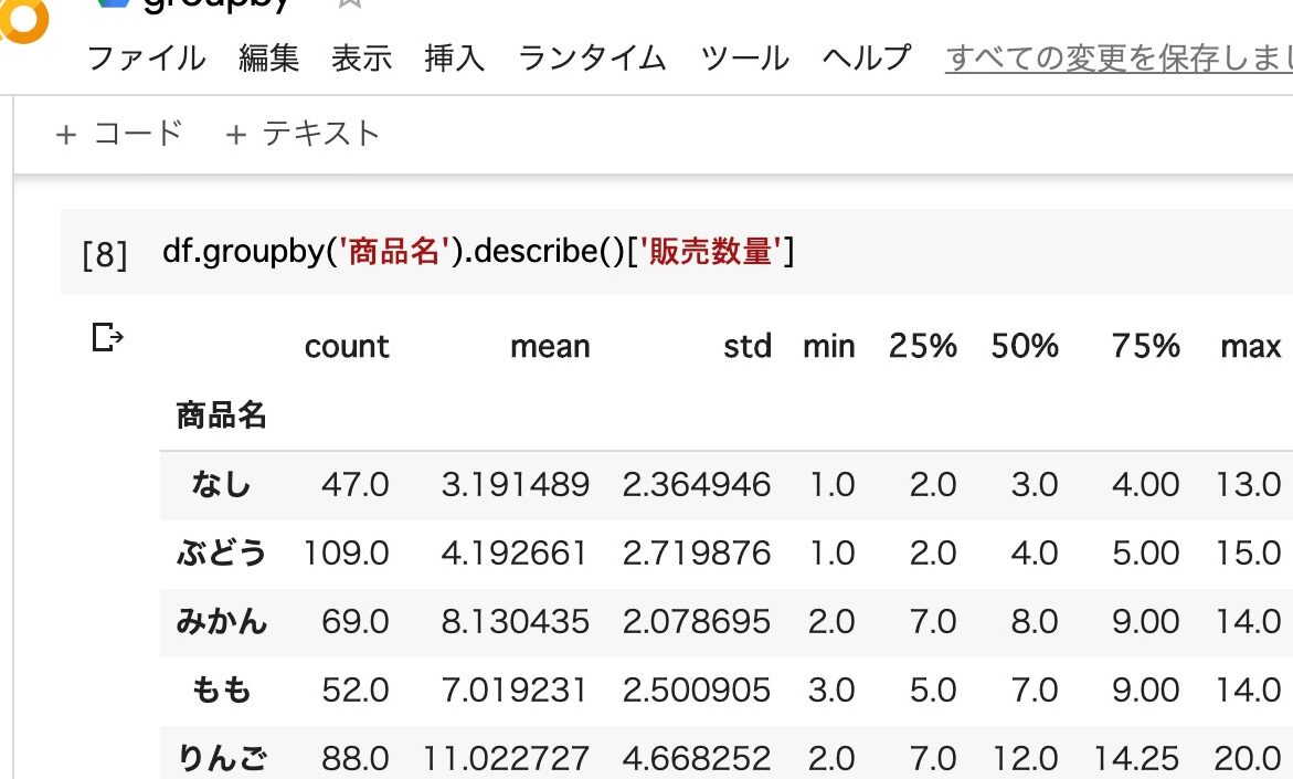 pandas v1 groupbyで複数の統計量を一括取得！データ集計を効率化